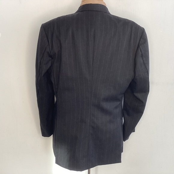 Double Breasted Peak Collar Charcoal/ Blue Bespoke Pinstripe Suit Coat 42 Reg - Picture 5 of 12